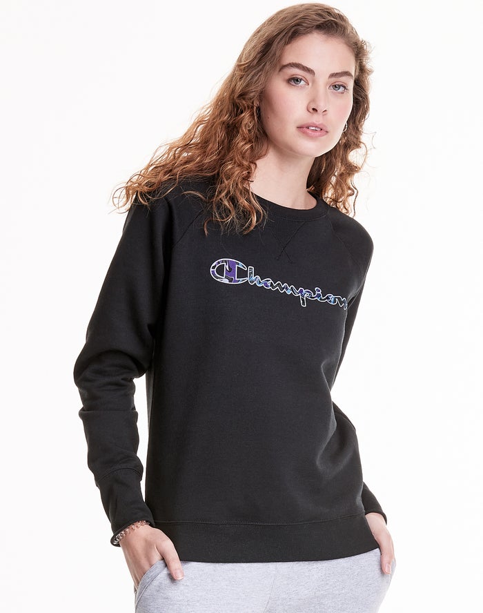 Champion T-Shirt Dames - Zwart - Powerblend Fleece Crew Liquid Filled C ( 265710-EKQ )